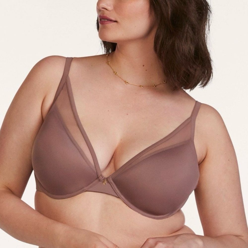 ThridLove 24/7 Classic Contour Plunge Bra 32H in Twilight Pink Brown